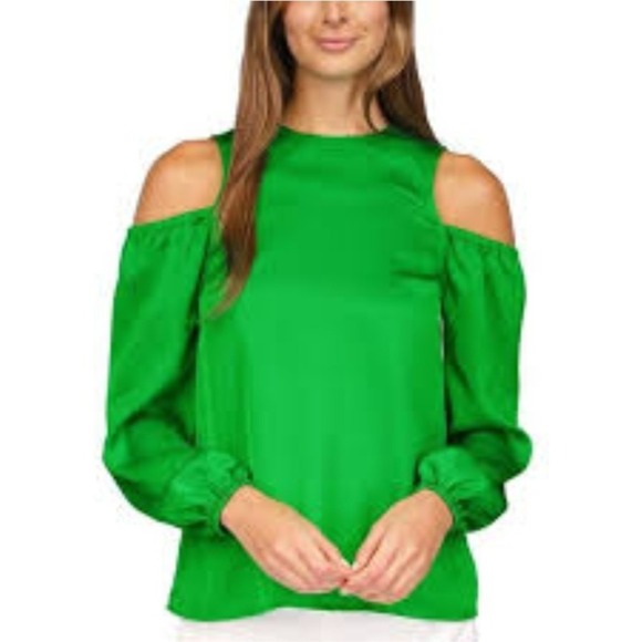 Michael Kors Cold Shoulder Blouse Long Sleeve Green XS NWT $89 MSRP‎ - Picture 1 of 12